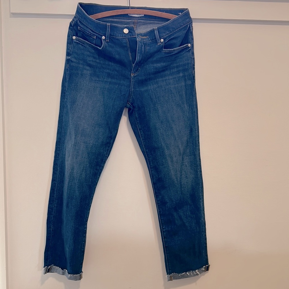 Worn only a few times! LOFT super soft girlfriend jeans with unfinished hem.